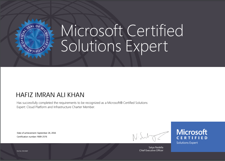 Certificate of Hafiz Imran Ali Khan