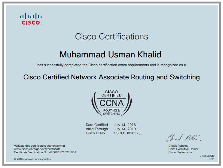 Certificate of M.Usman Khalid