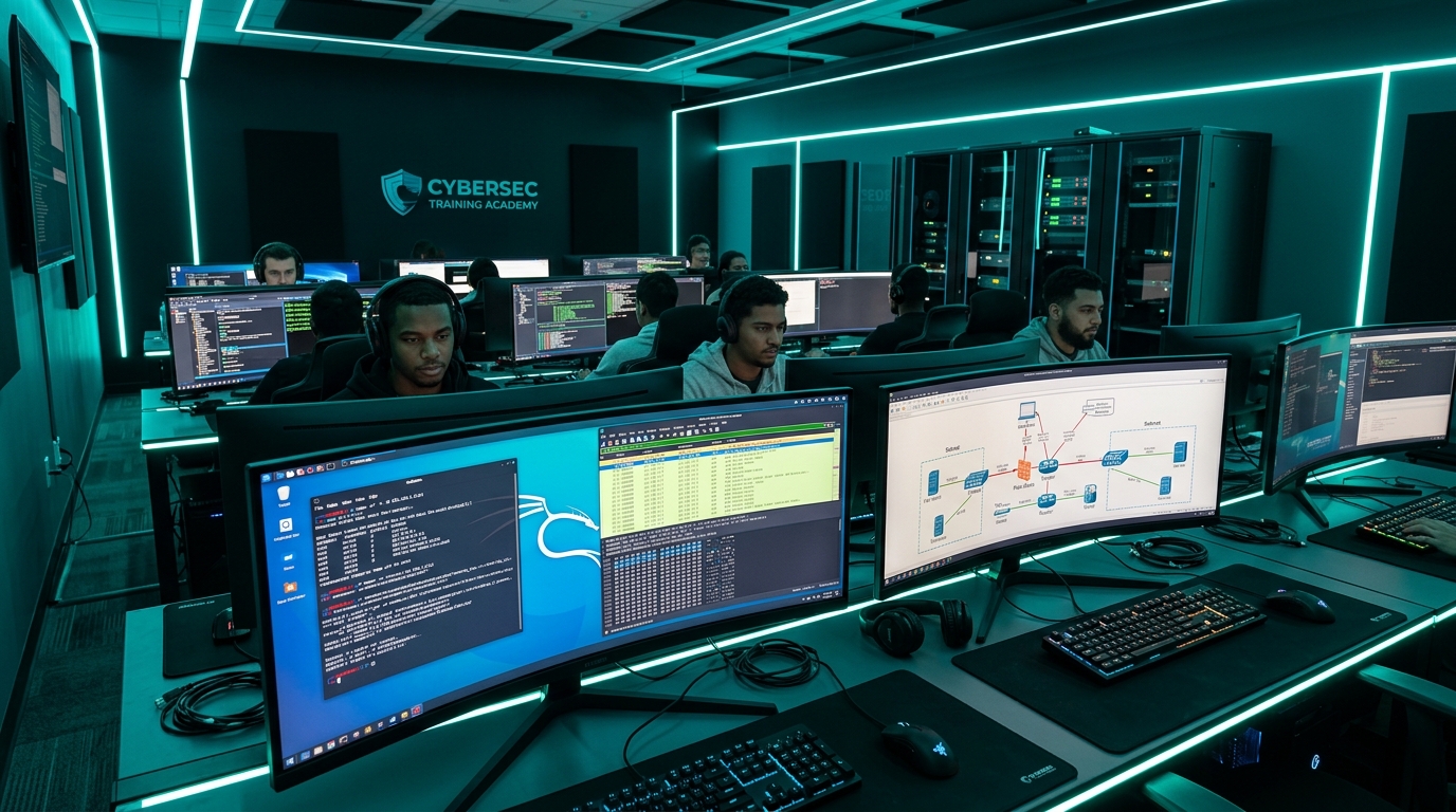 Student performing penetration testing in Kali Linux virtual lab at Nemcon Systems Lahore